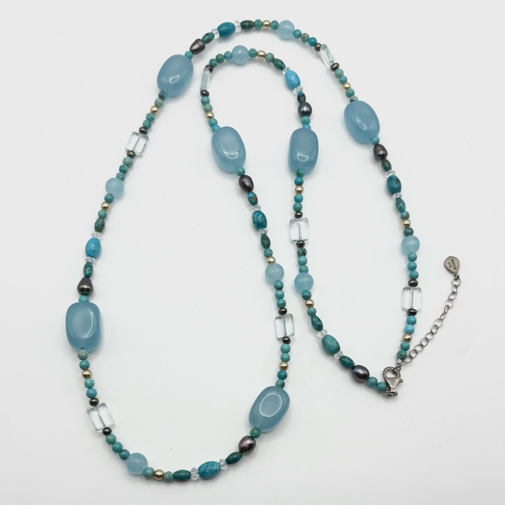 Studio Barse Turquoise & Aquamarine Sterling Silver Beaded Long Necklace